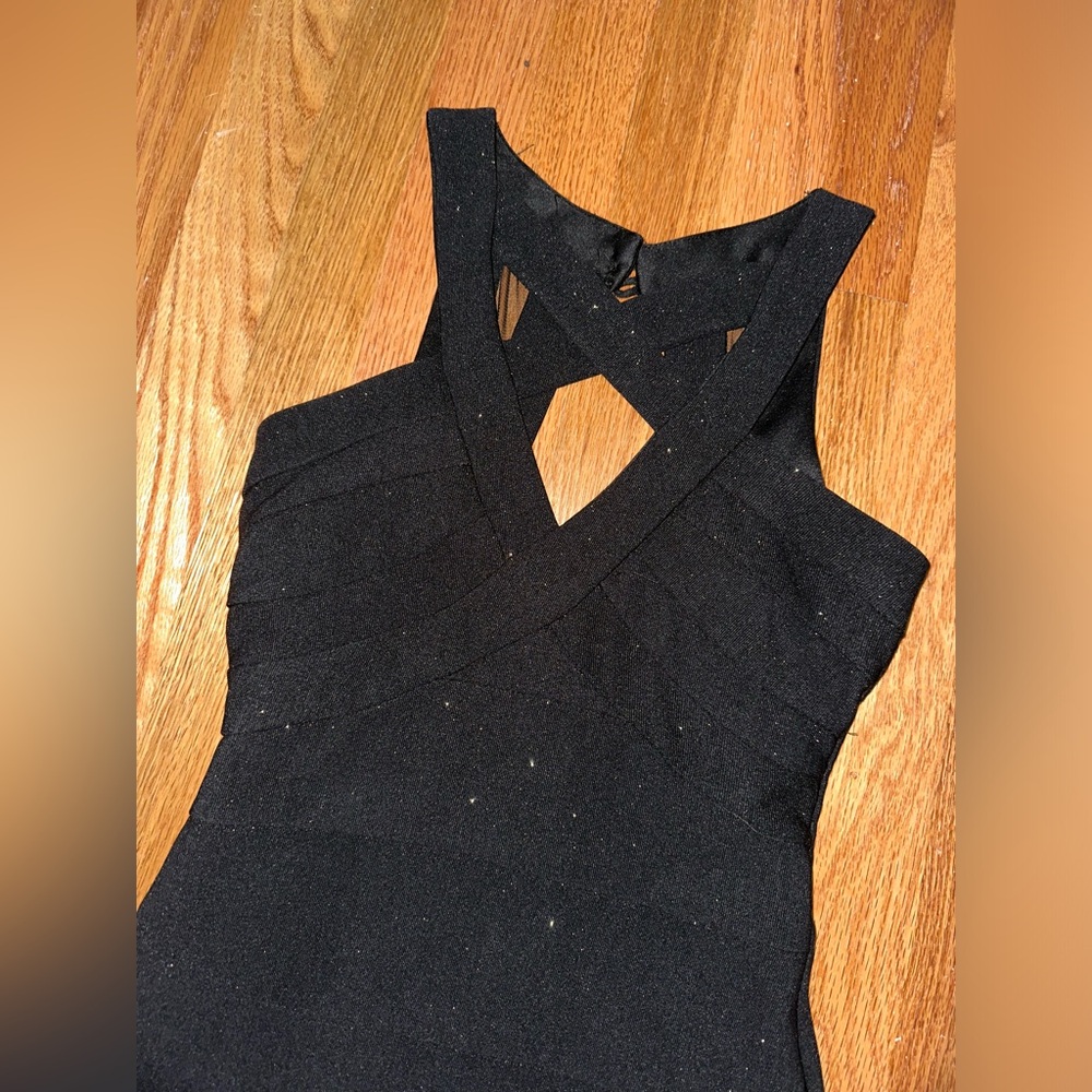 Ruby Rox black sparkle bandage dress with criss cross straps